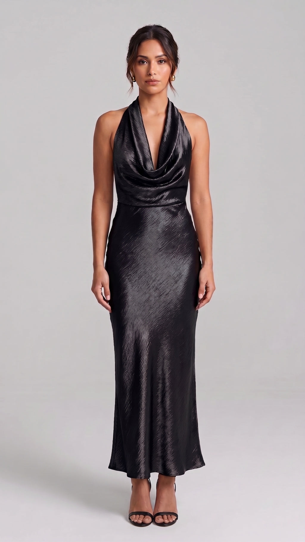 Vestido Largo Texturizado con Escote Drapeado