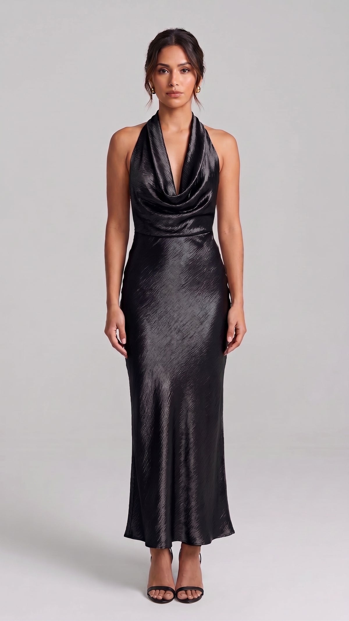 Vestido Largo Texturizado con Escote Drapeado