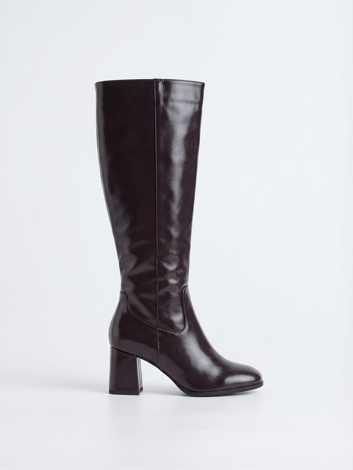 Botas Altas de Tacón Ancho en Vinipiel Café