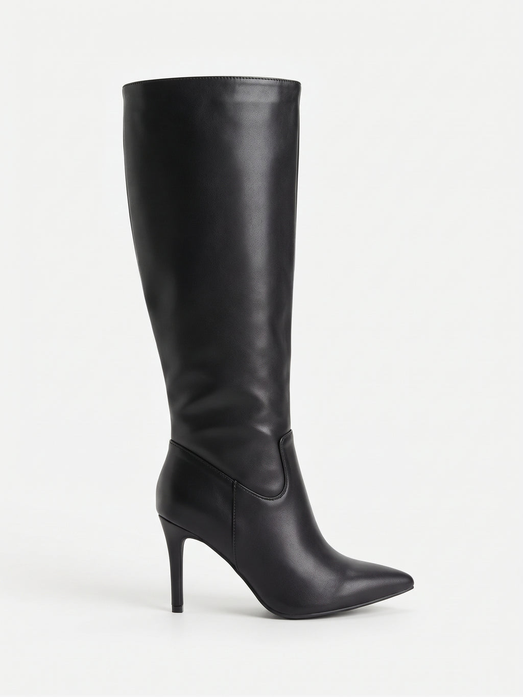 Botas Altas con Costuras de Tacón Fino en Negro