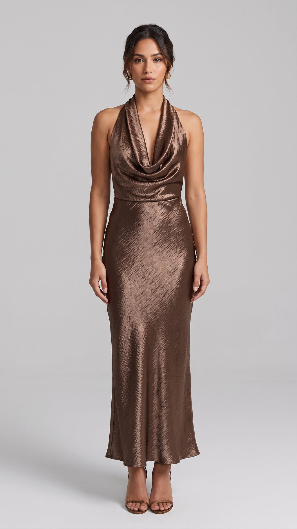 Vestido Largo Texturizado con Escote Drapeado
