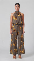 Conjunto Top Halter y Pantalón Wide-Leg con Estampado Floral