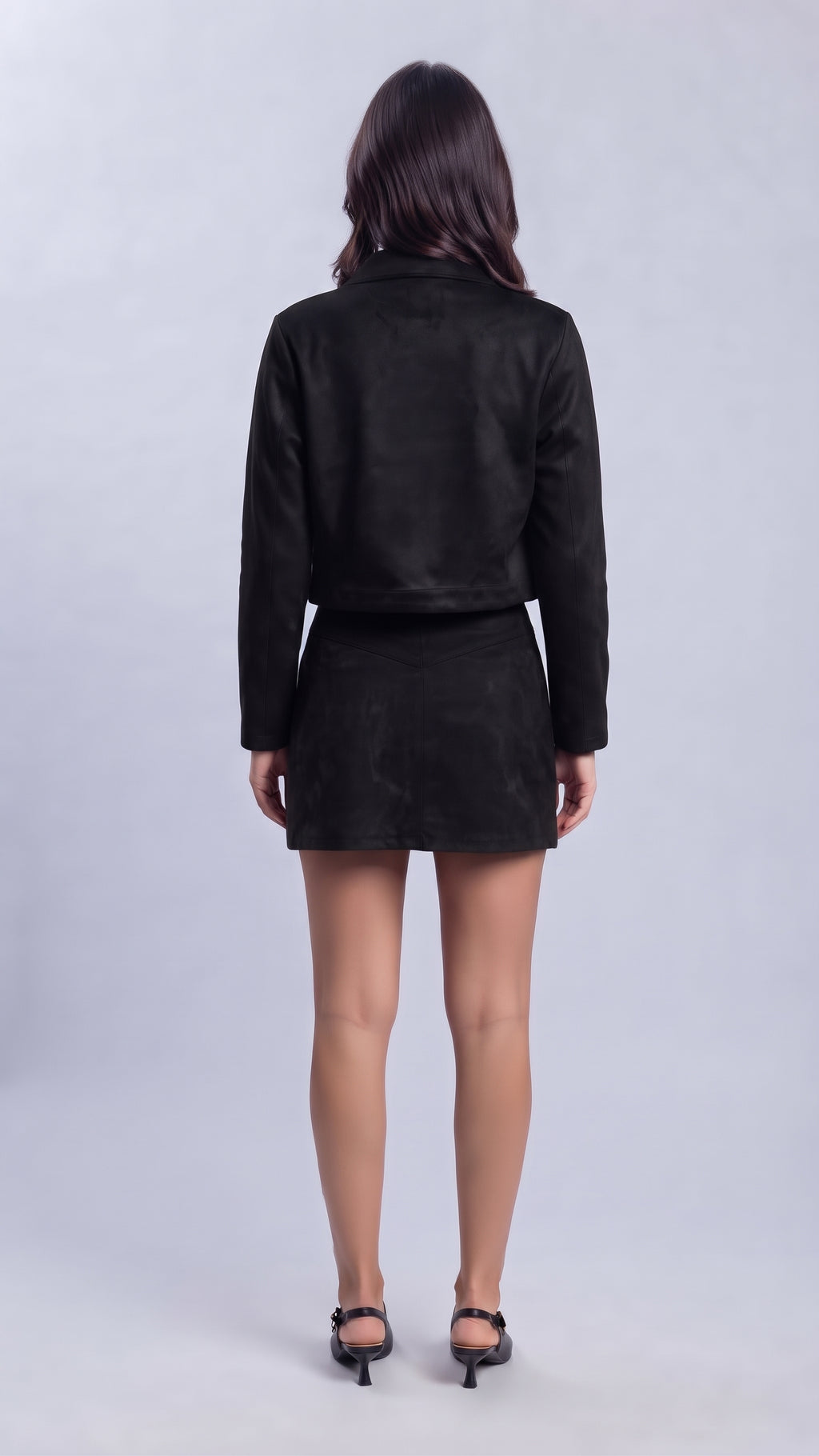 Conjunto Chaqueta y Falda Efecto Gamuza con Botones Dorados