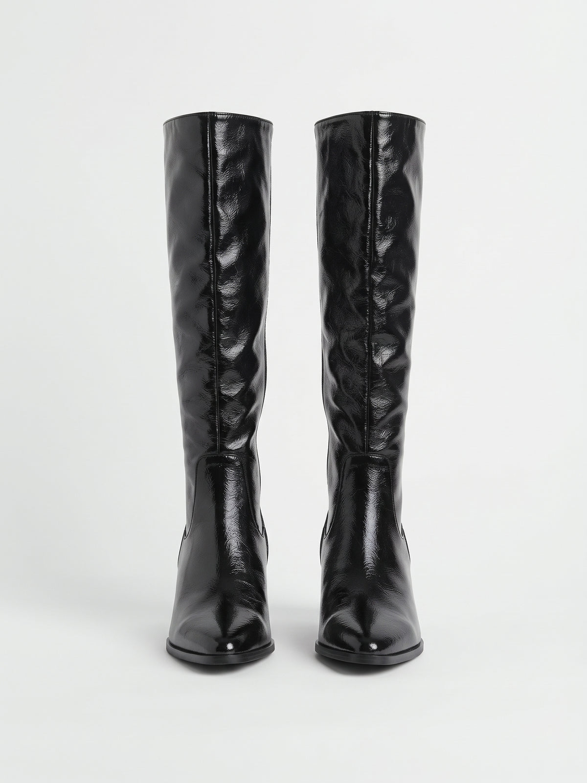 Botas Altas de Tacón Ancho en Vinipiel Negra