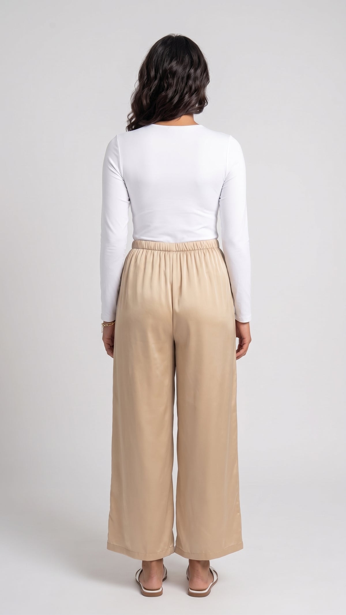 Pantalón Wide-Leg Satinado con Cintura Elástica