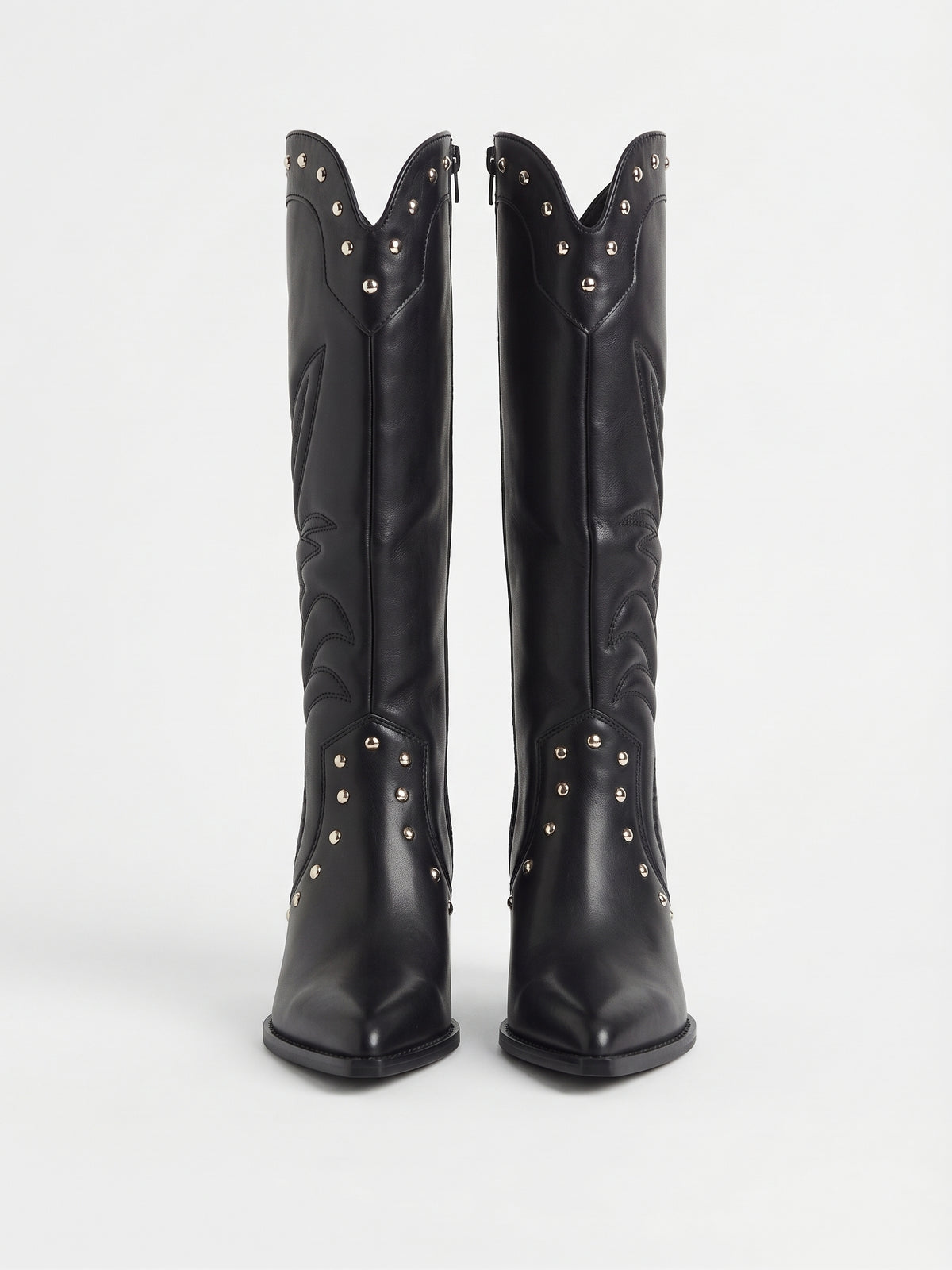 Botas Western Altas Negras con Remaches y Bordados
