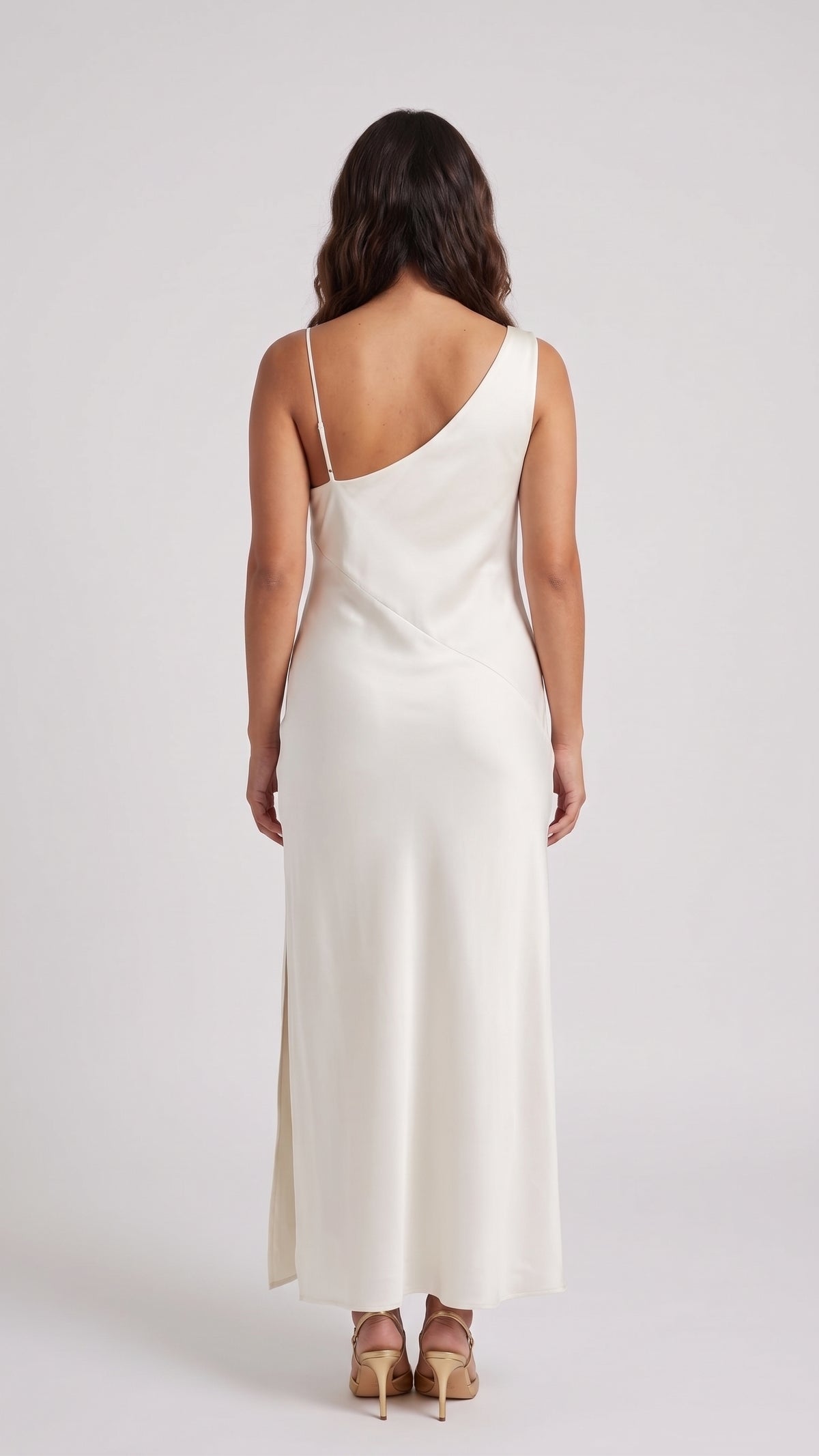 Vestido Largo Satinado con Escote Caído