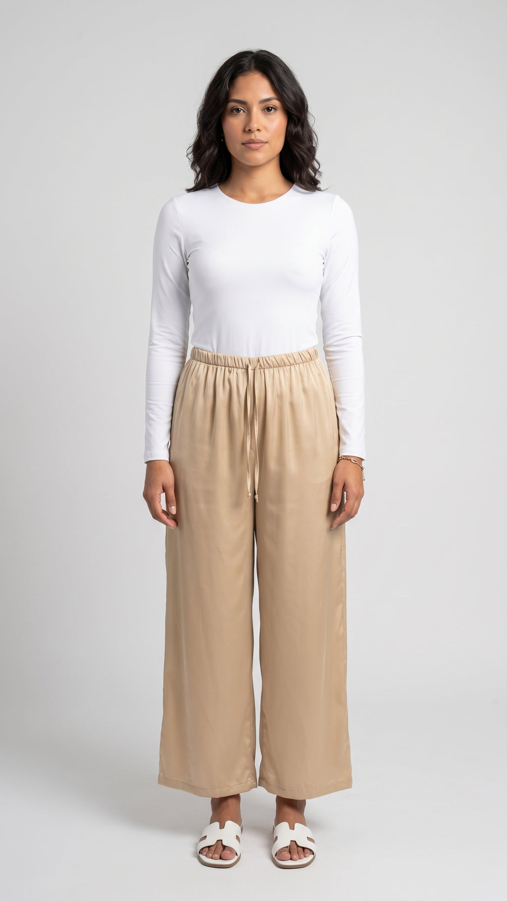 Pantalón Wide-Leg Satinado con Cintura Elástica