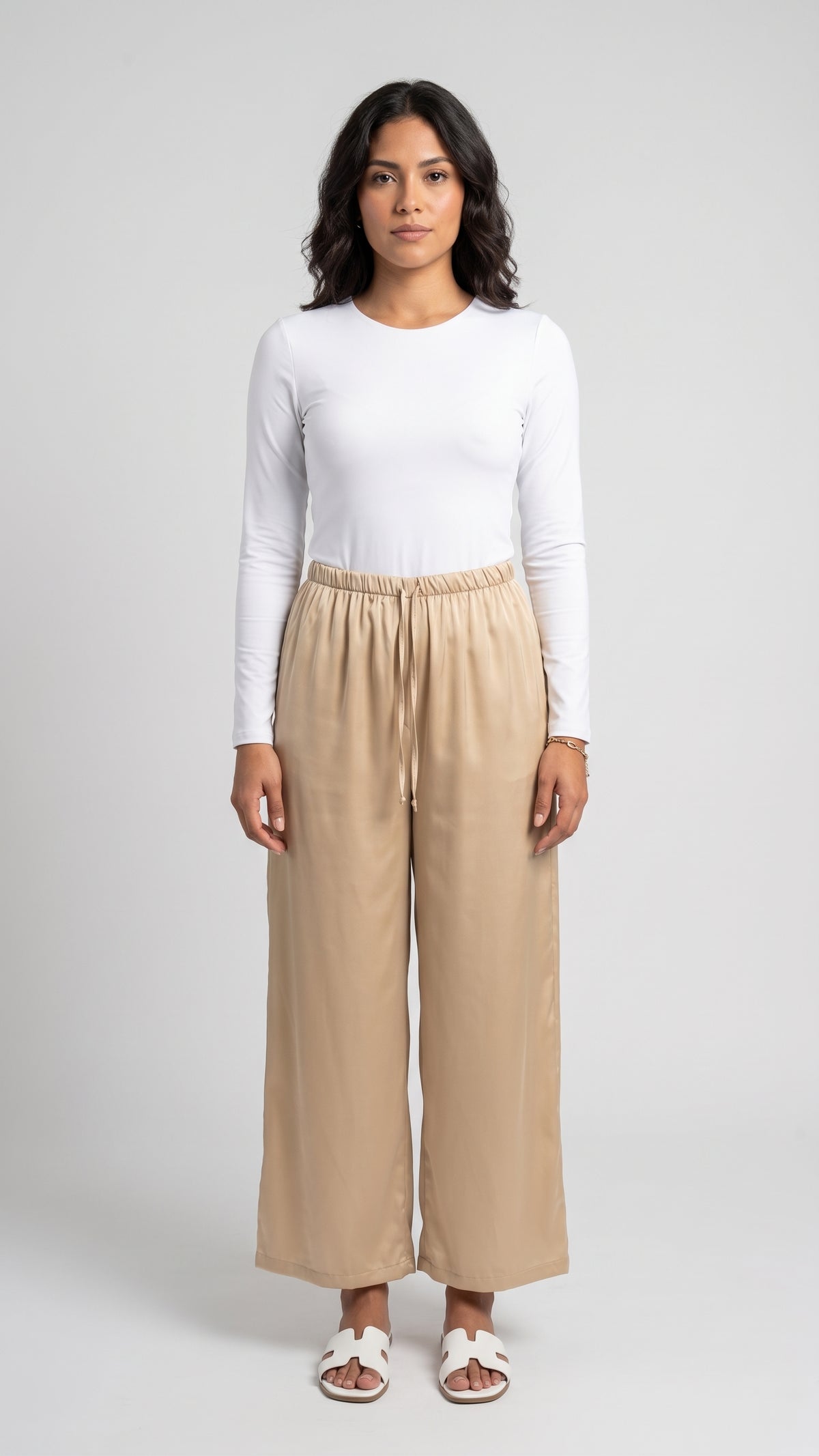 Pantalón Wide-Leg Satinado con Cintura Elástica