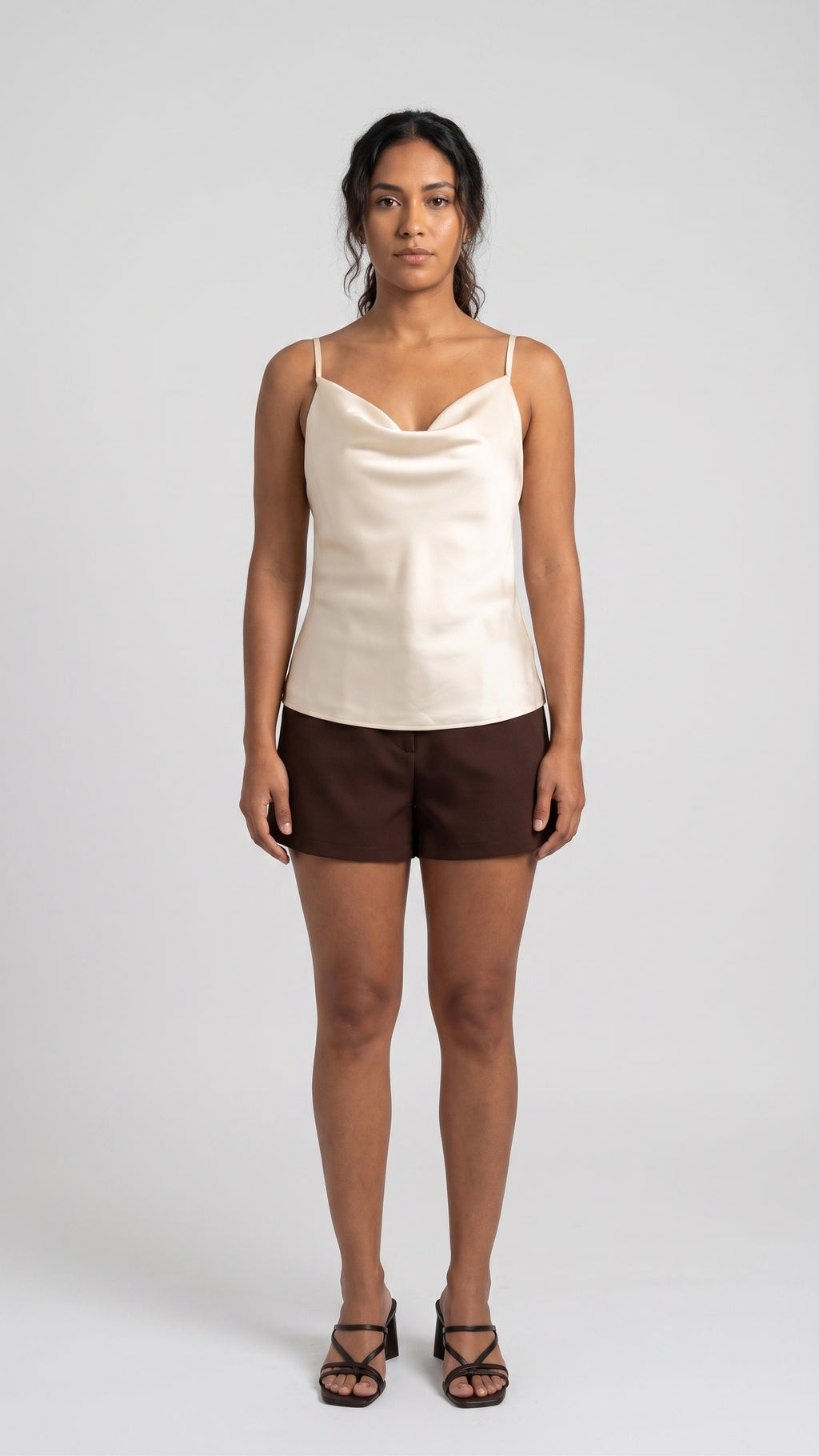 Blusa de Satin con Escote Drapeado