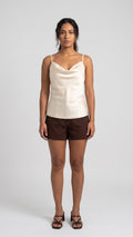 Blusa de Satin con Escote Drapeado