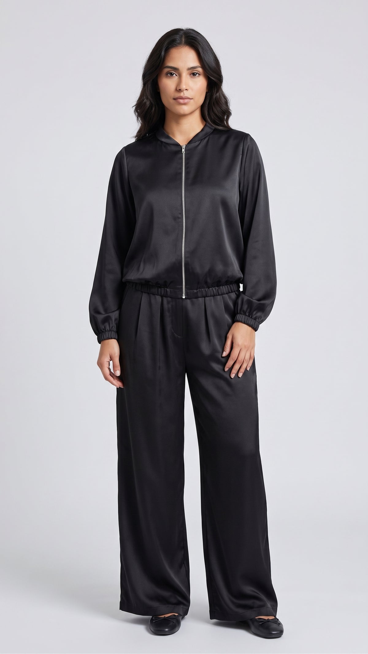 Conjunto de Satin Chamarra y Pantalon Wide Leg