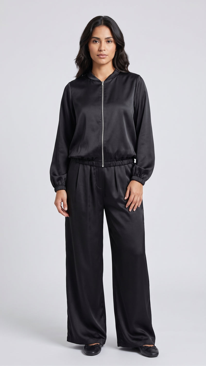 Conjunto de Satin Chamarra y Pantalon Wide Leg