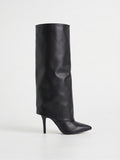 Botas Altas Slouchy de Tacón Fino en Negro