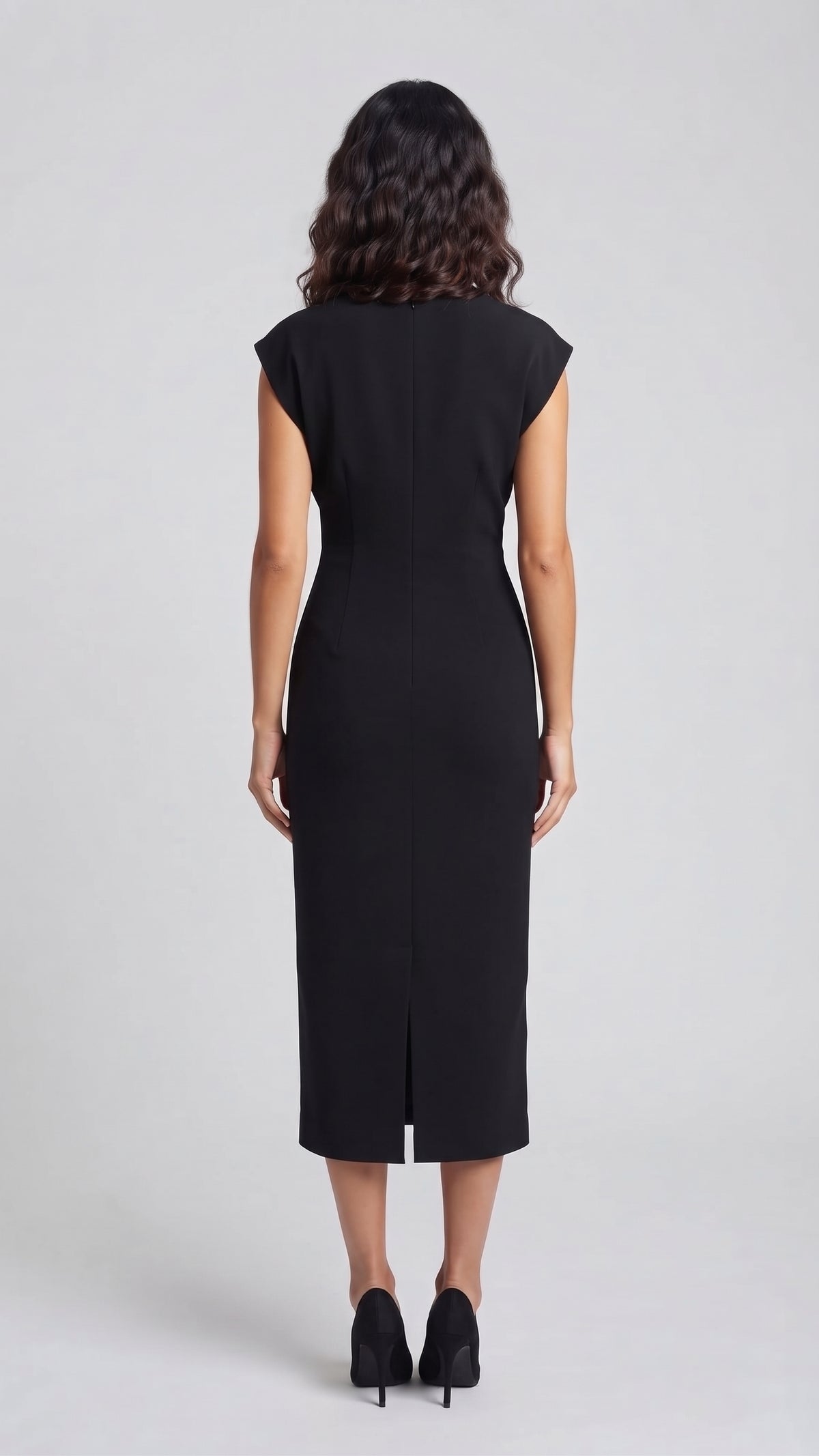 Vestido Midi Elegante de Cuello Drapeado
