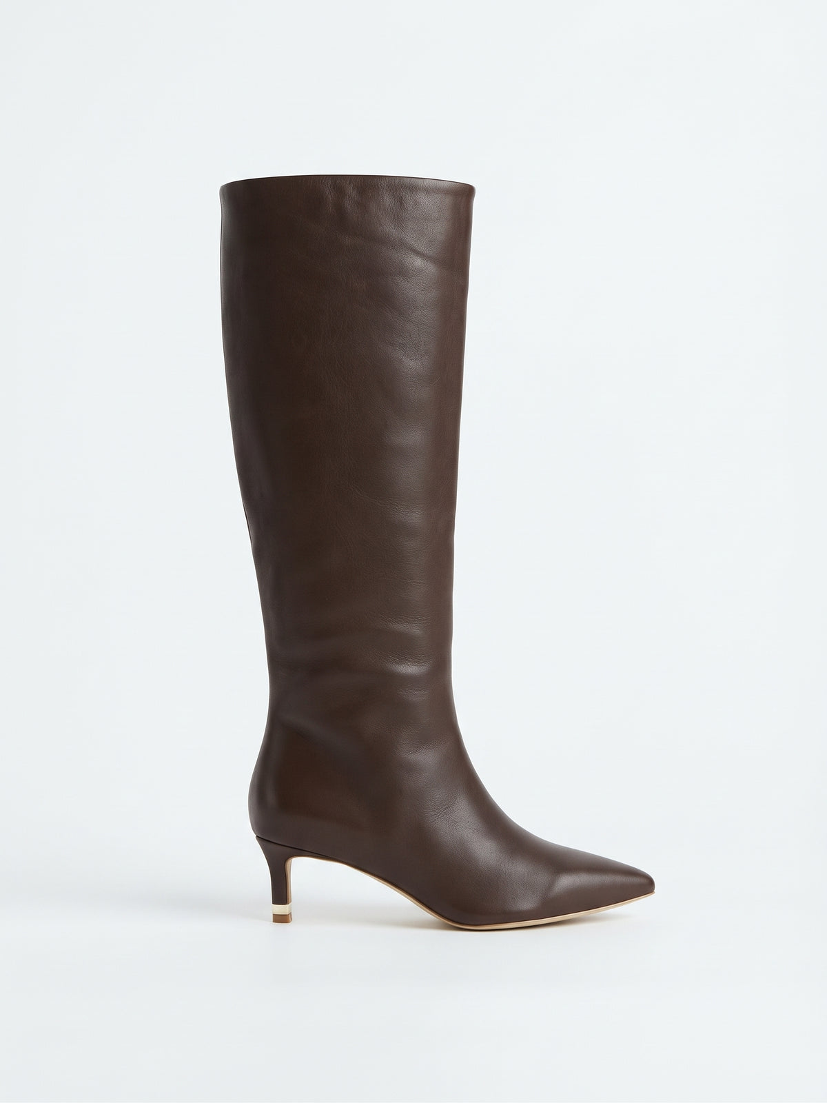 Botas Altas Estructuradas de Tacón Bajo Café
