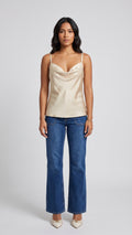 Blusa Lencera Satinada con Cuello Drapeado