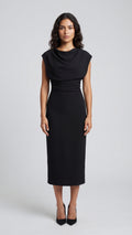 Vestido Midi Elegante de Cuello Drapeado
