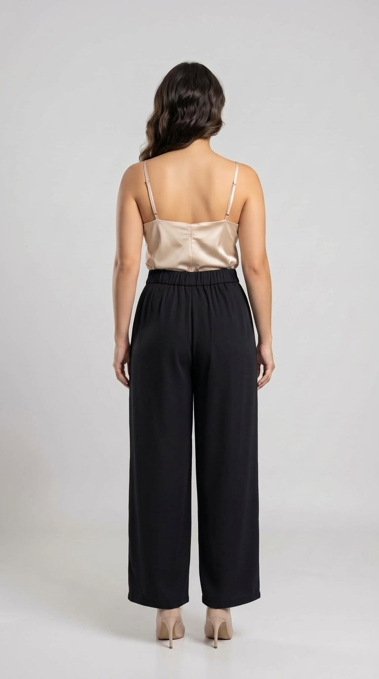 Pantalón de Vestir Tiro Alto Pierna Ancha con Botones