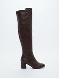 Botas Largas Over-the-Knee de Tacón Ancho Café