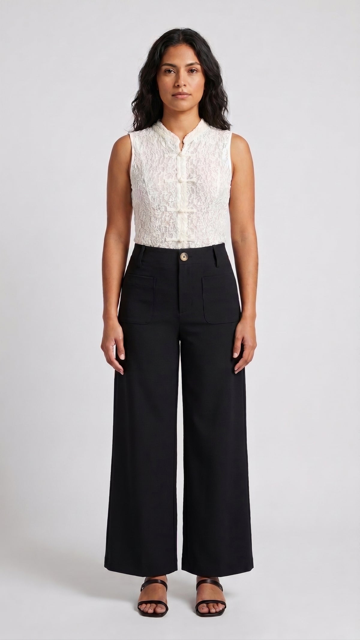 Pantalón Wide-Leg con Bolsillos de Parche Frontales