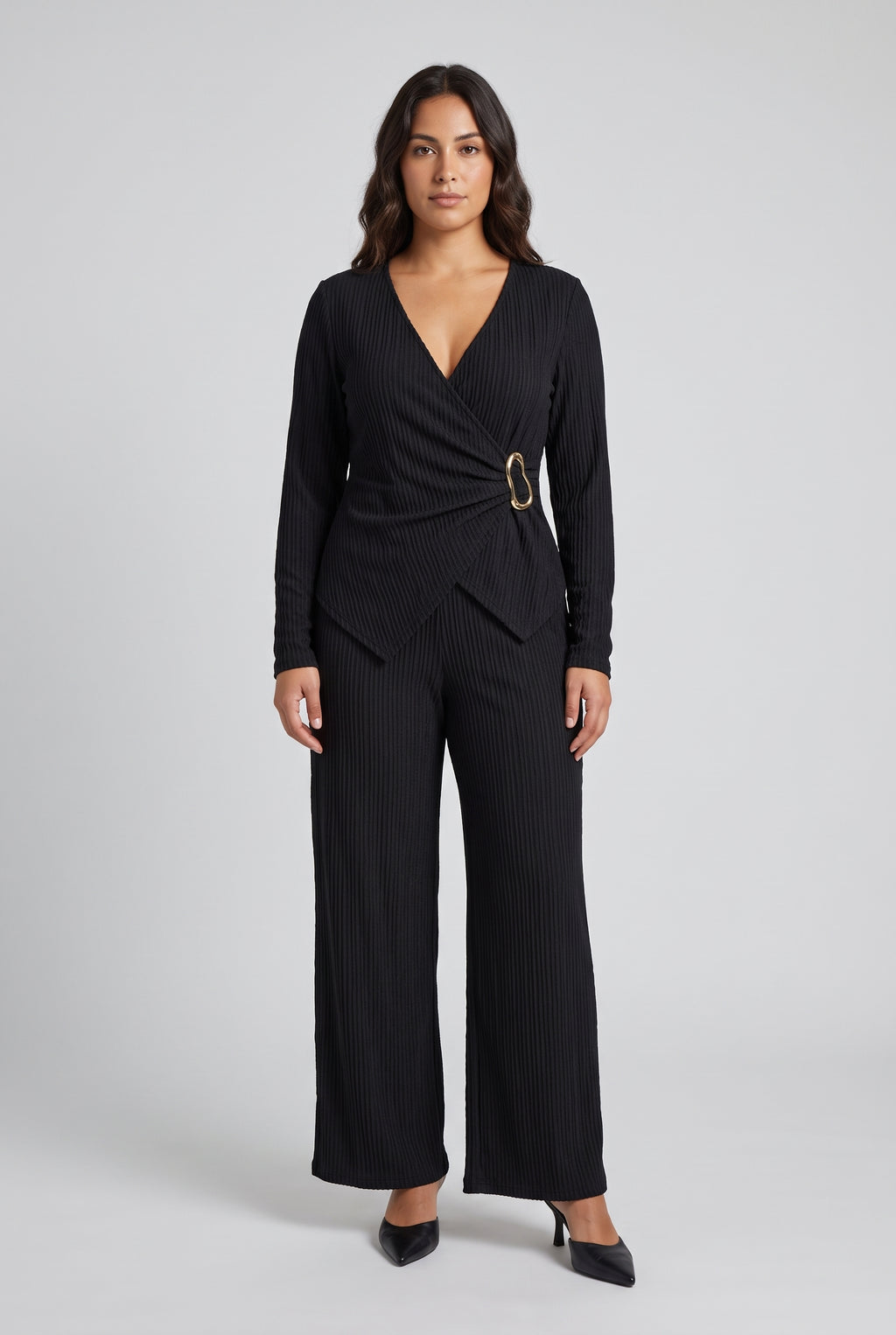 Conjunto Acanalado con Top Cruzado y Pantalón Amplio