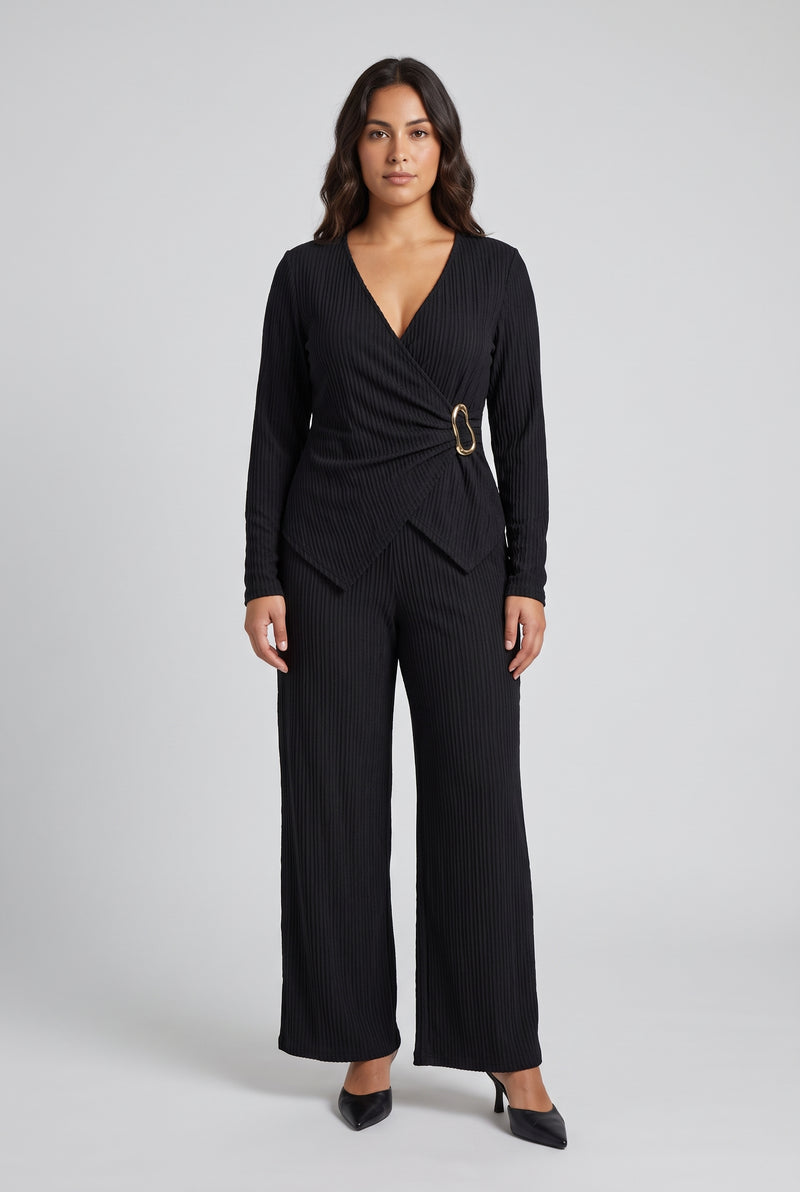 Conjunto Acanalado con Top Cruzado y Pantalón Amplio