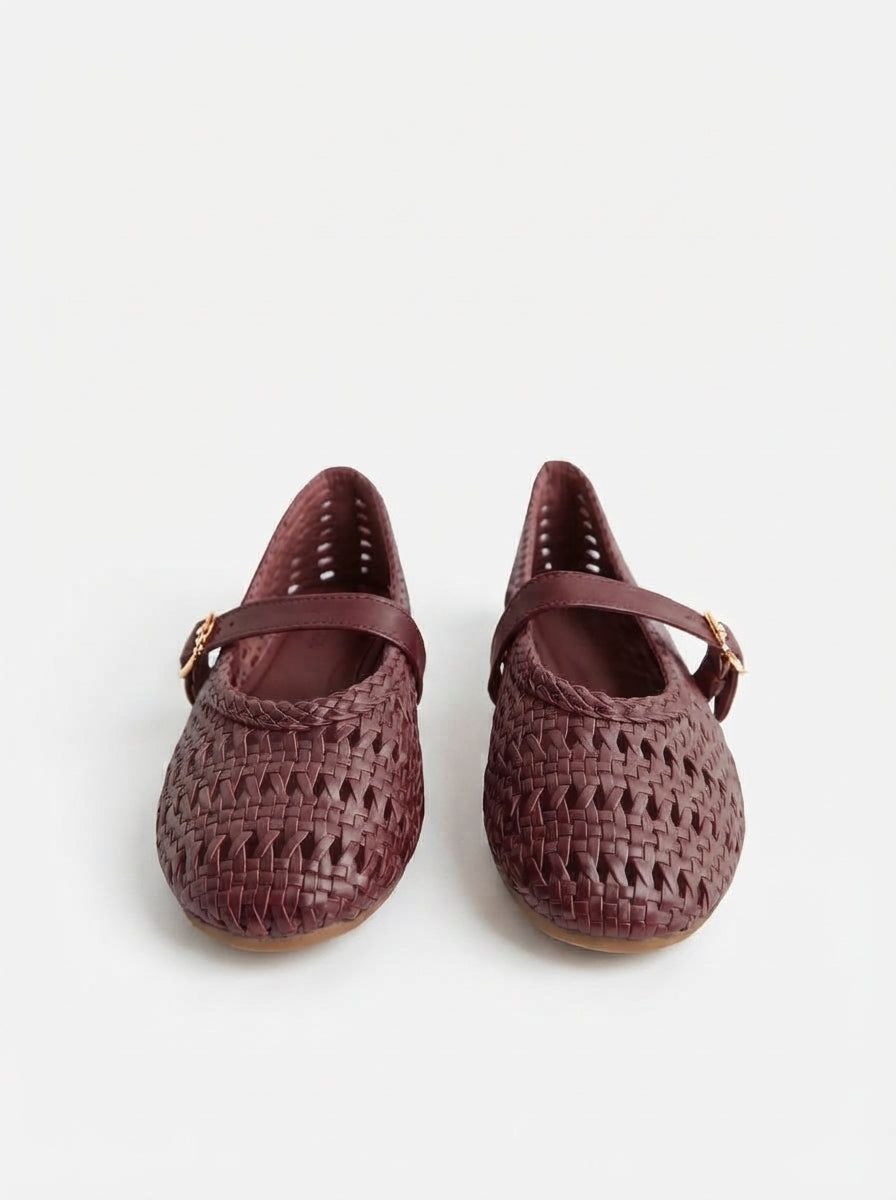 Flats Mary Jane Tejidos Tinto