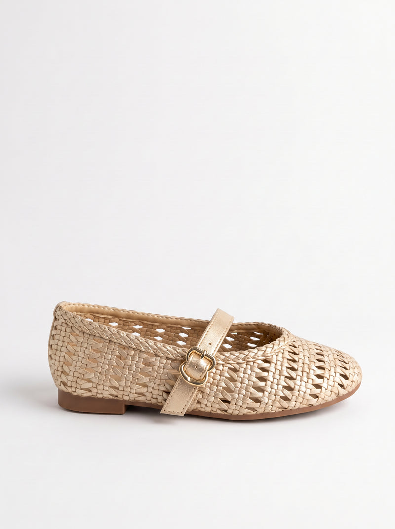 Flats Mary Jane Tejidos Dorado Metálico