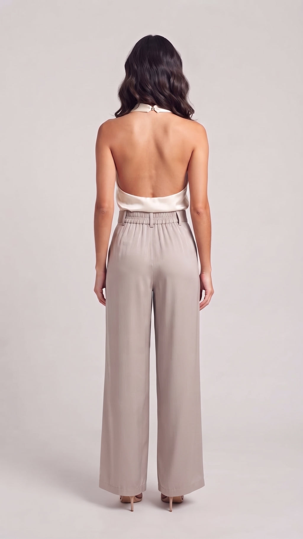 Pantalón Satinado de Tiro Alto y Pierna Ancha