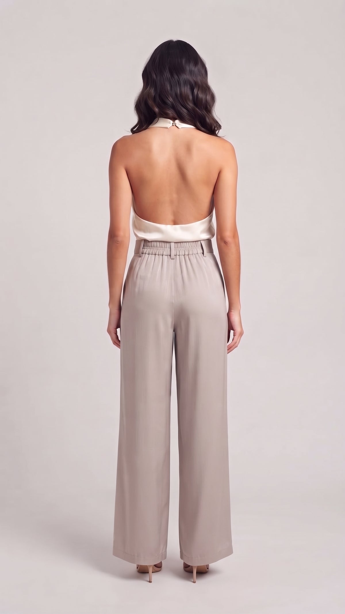 Pantalón Satinado de Tiro Alto y Pierna Ancha