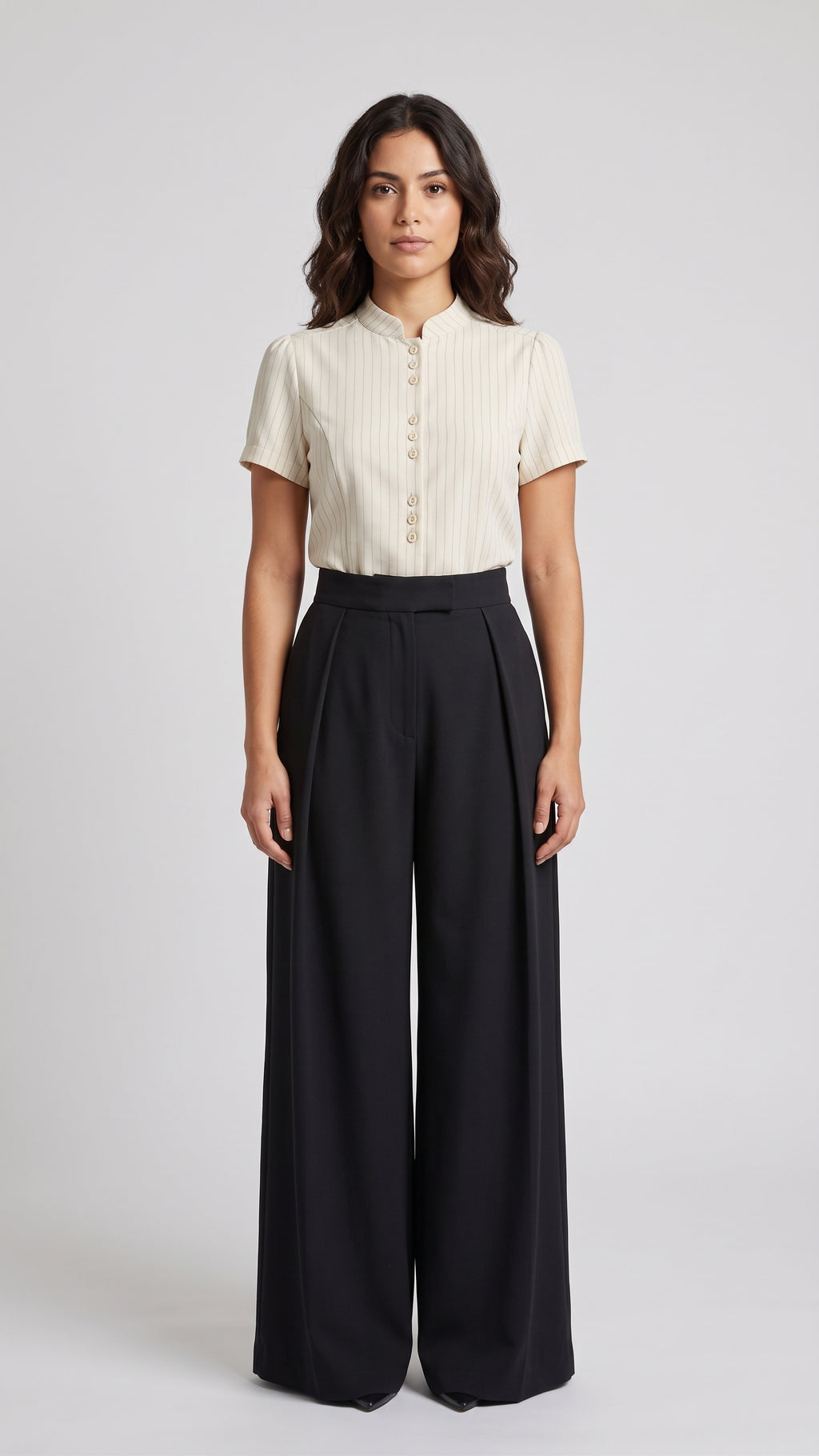 Pantalón de Vestir de Tiro Alto y Pierna Ancha