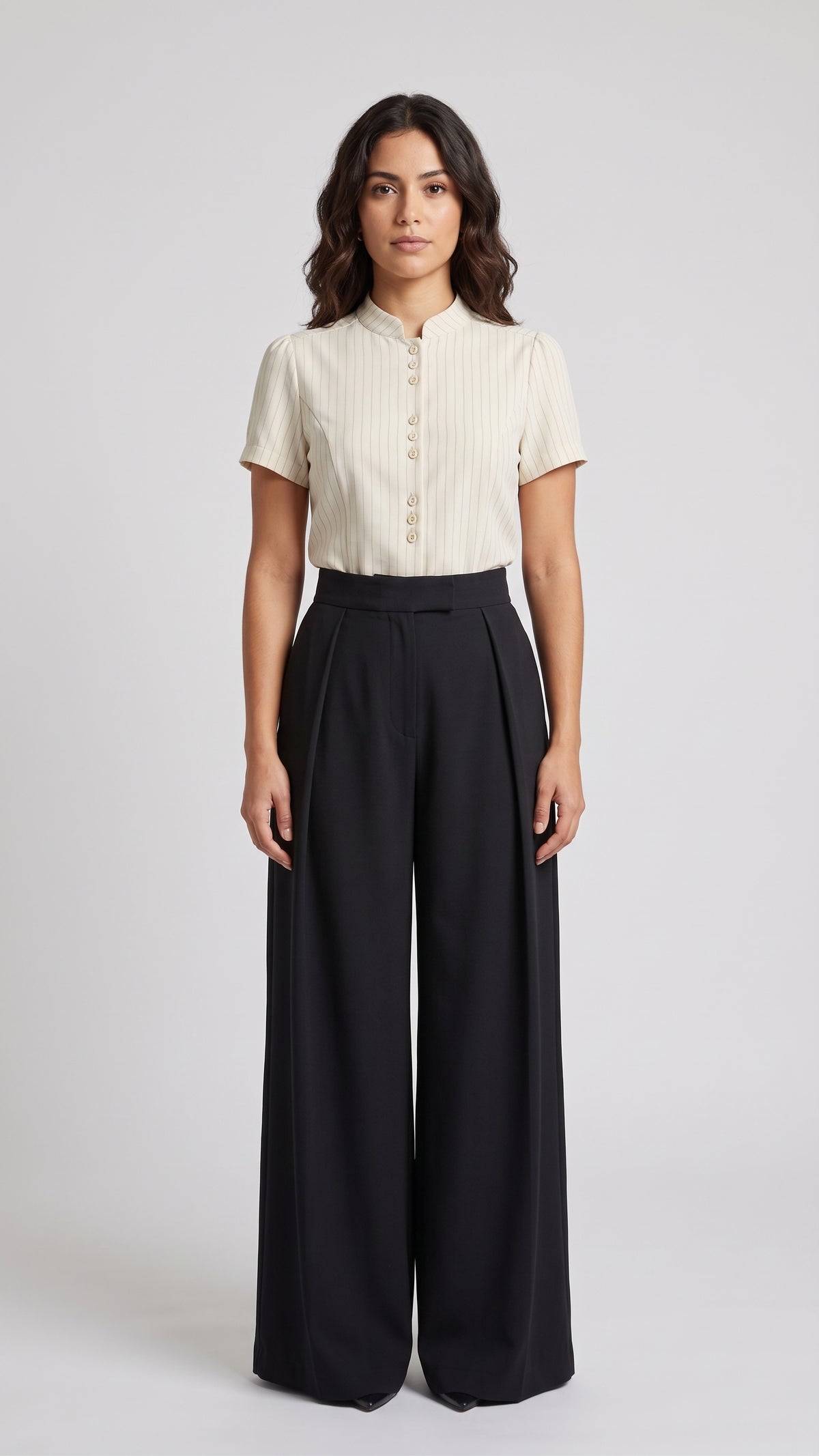 Pantalón de Vestir de Tiro Alto y Pierna Ancha