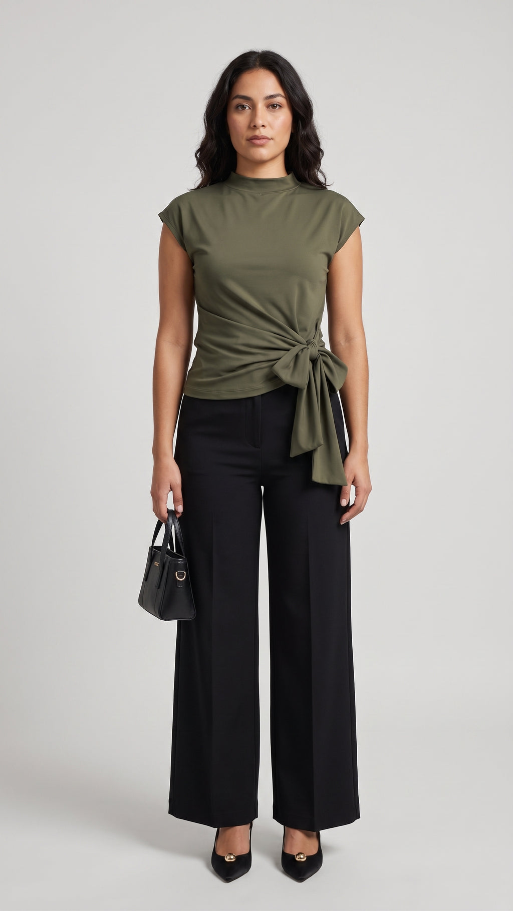 Blusa con Cuello Alto y Lazo Lateral