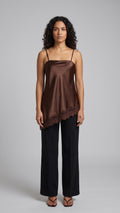 Blusa Satin Escote Recto y Encaje