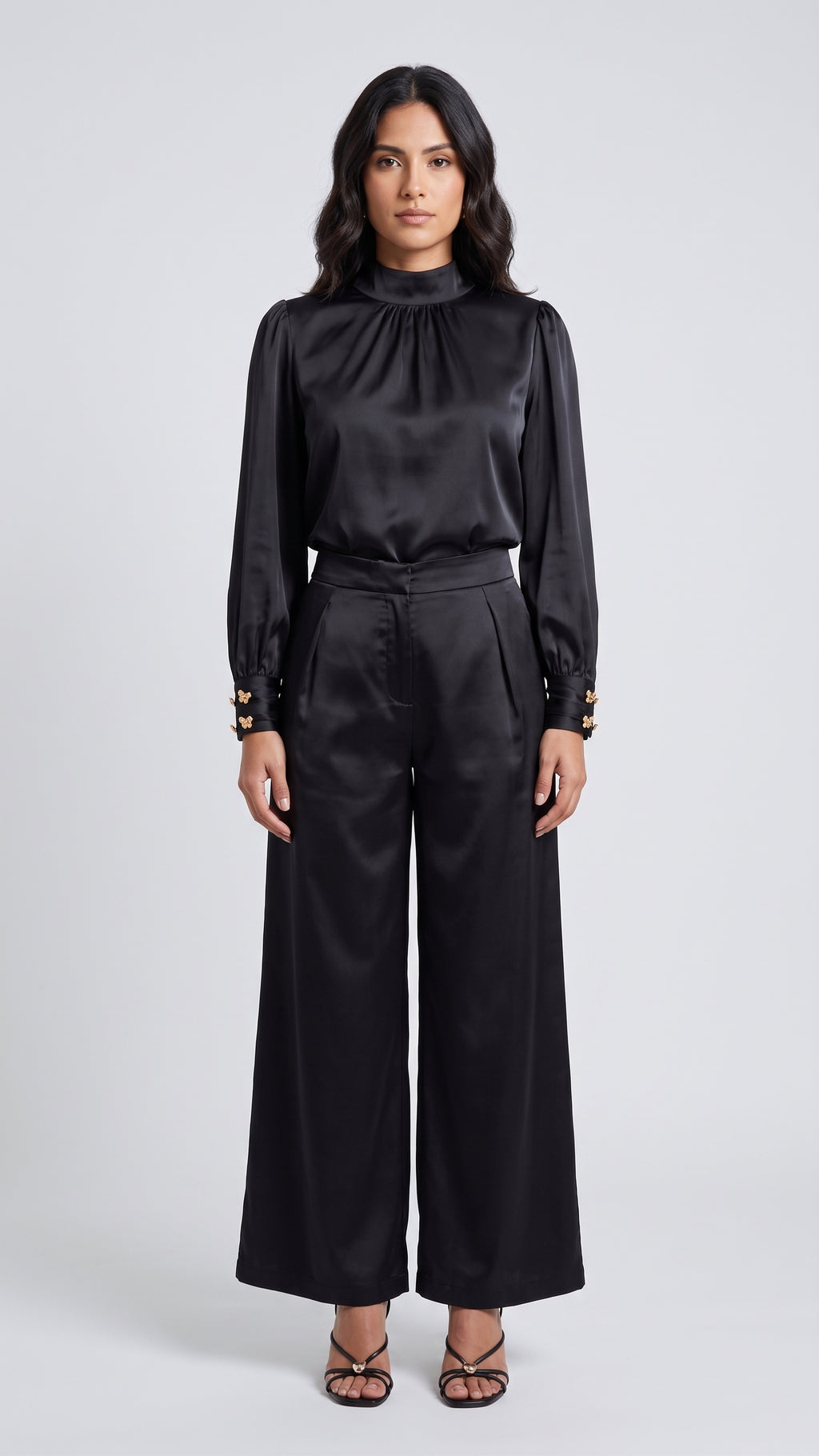 Pantalón de Pierna Ancha con Acabado Satinado