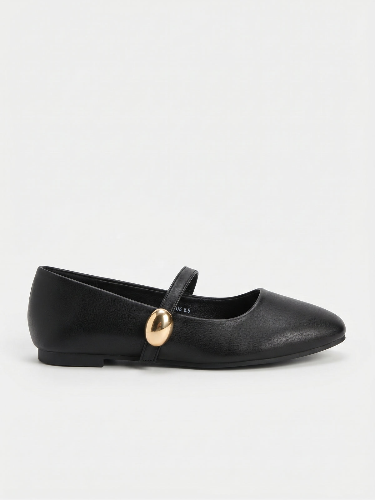 Ballerinas Planas Negras con Detalle de Botón Dorado