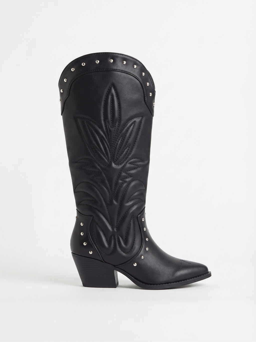 Botas Western Altas Negras con Remaches y Bordados