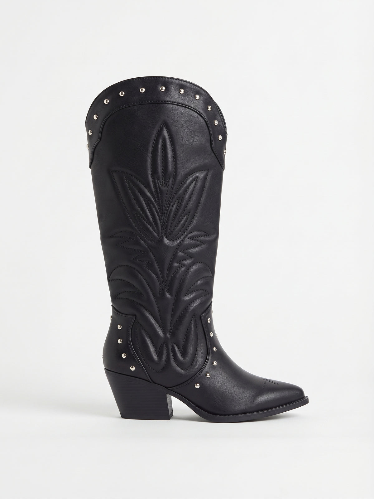 Botas Western Altas Negras con Remaches y Bordados