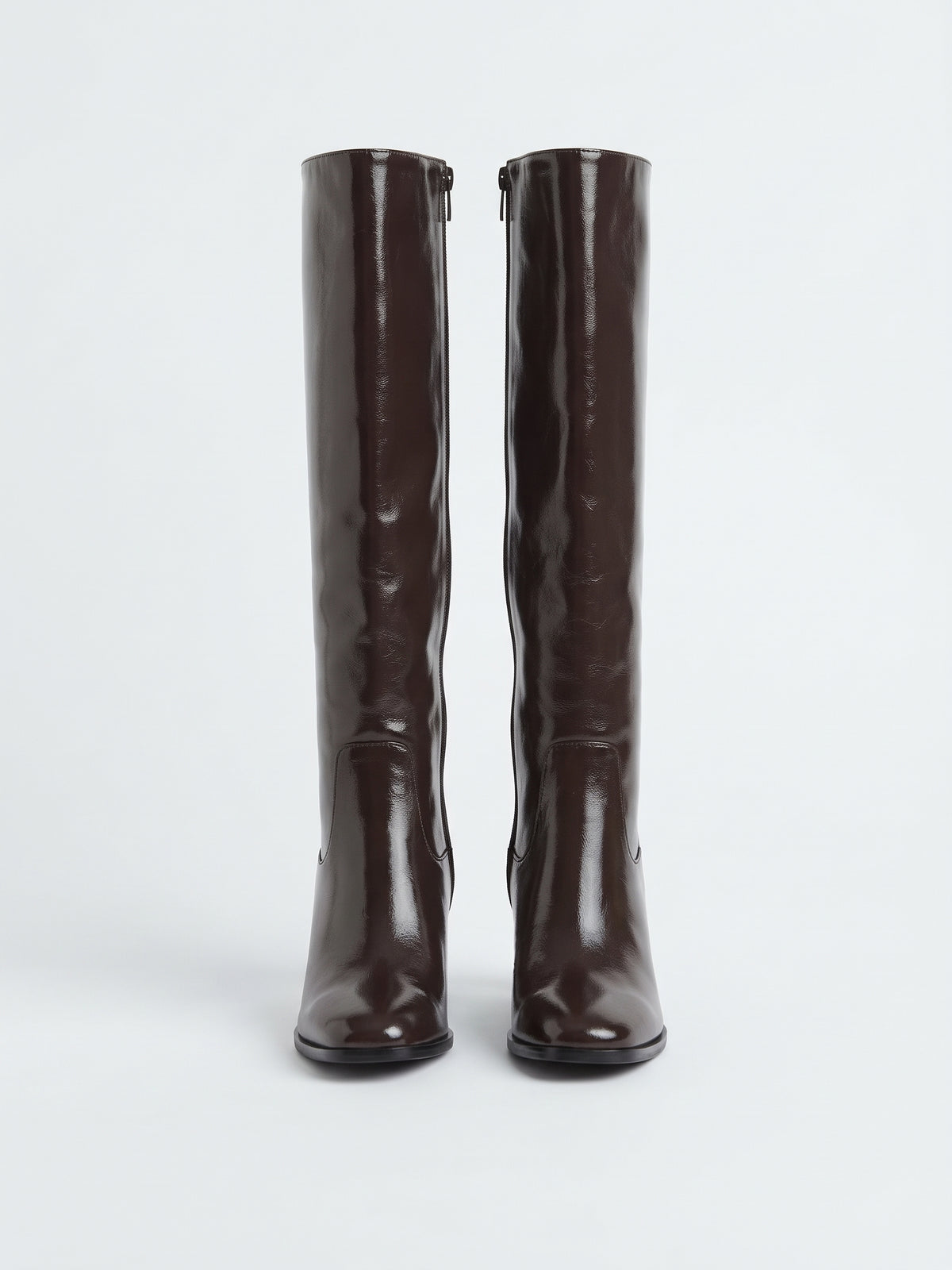 Botas Altas de Tacón Ancho en Vinipiel Café