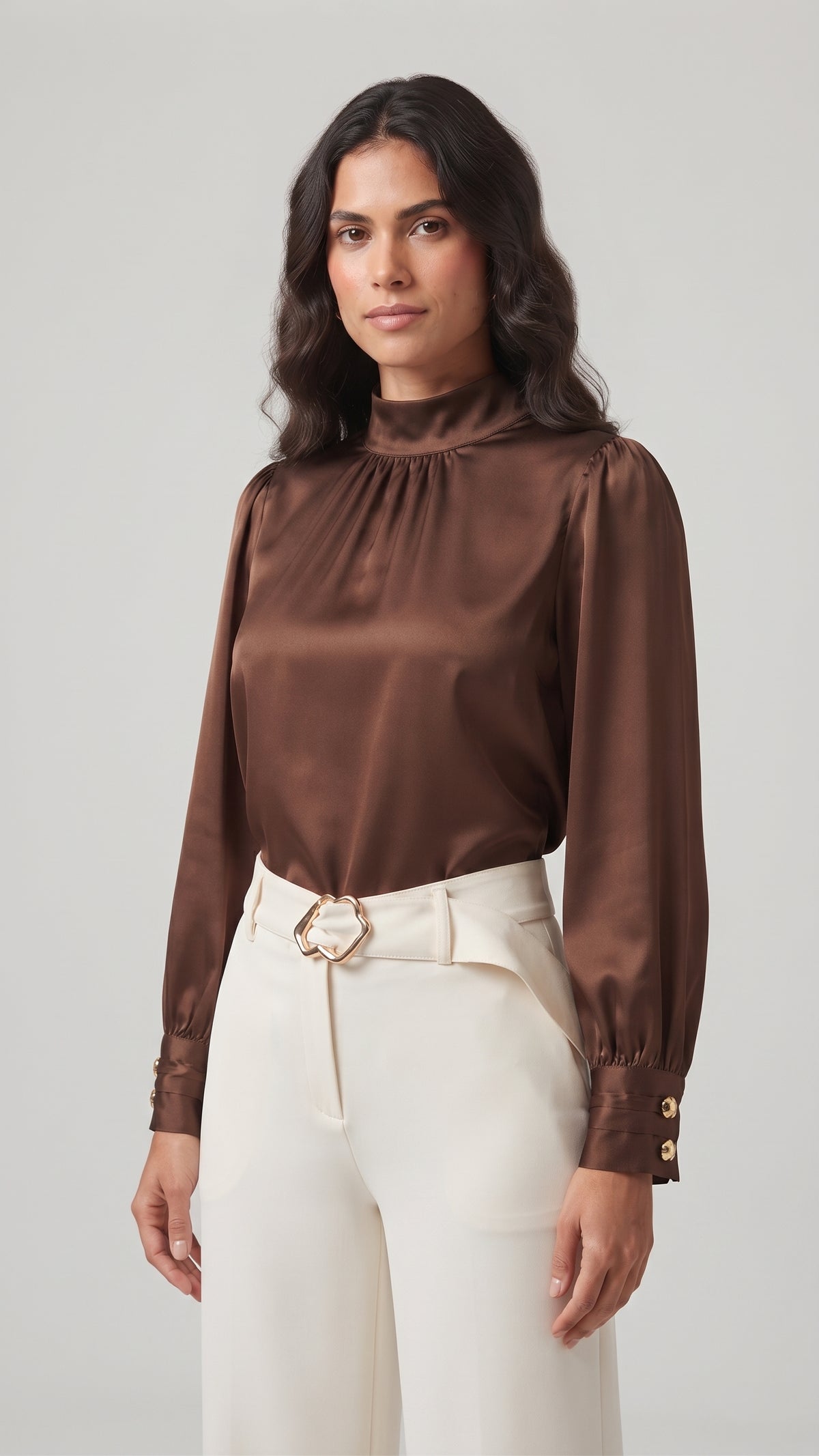 Pantalón Sastre Wide-Leg con Hebilla Dorada Escultural