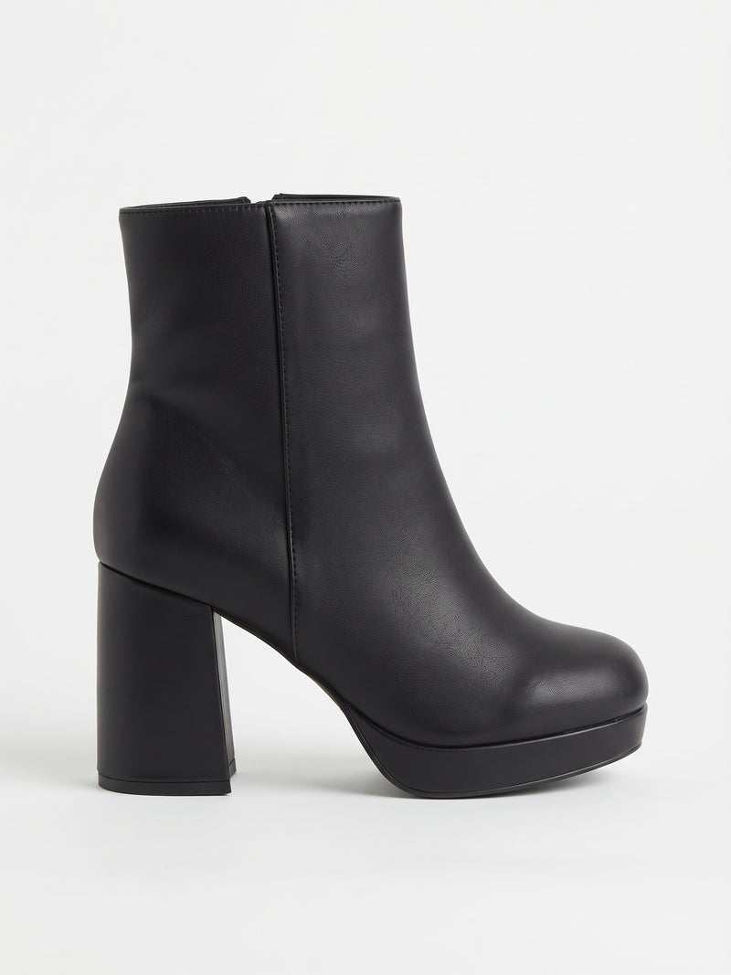 Botines Negros de Tacón Ancho con Plataforma Negro