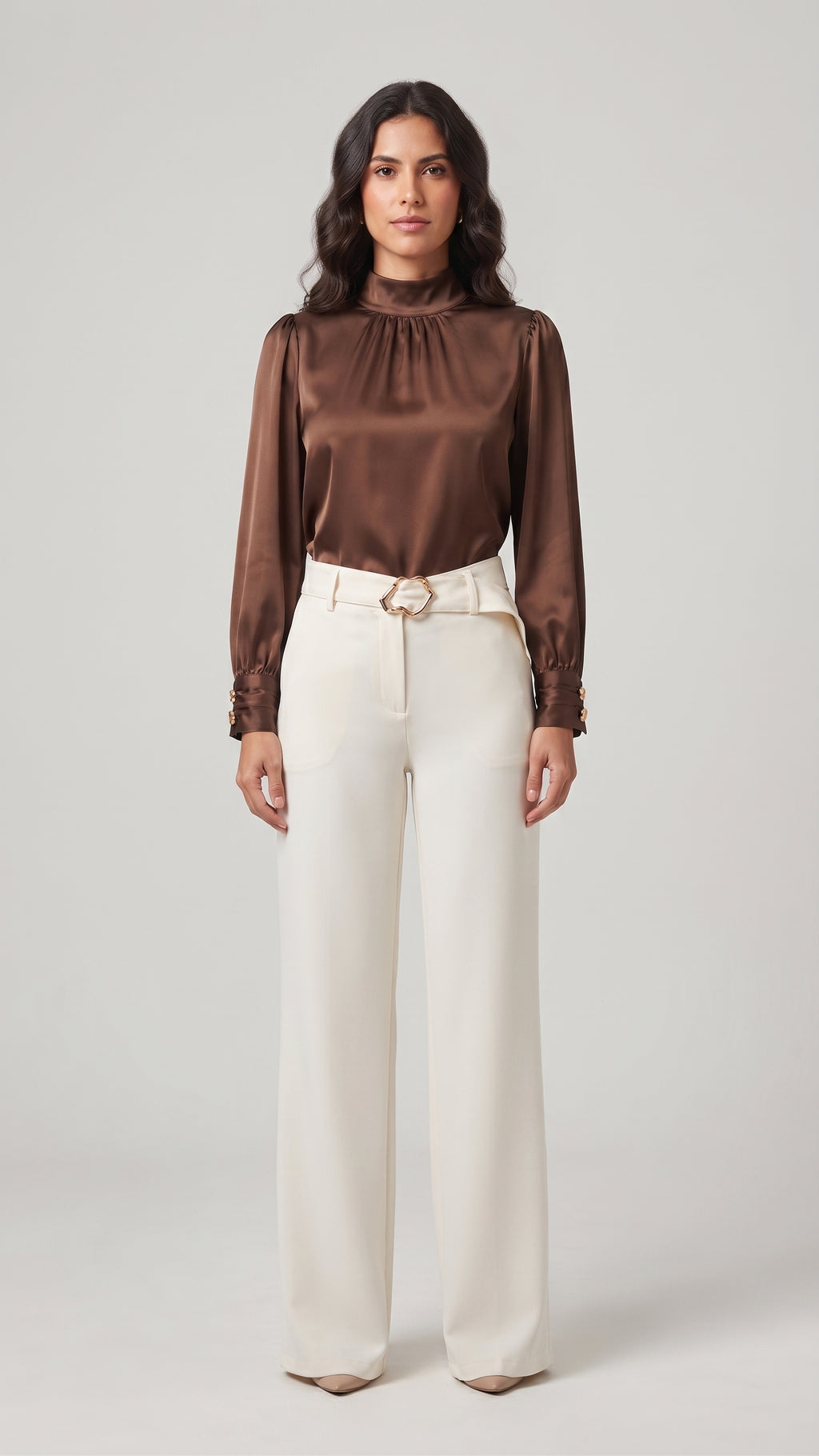 Pantalón Sastre Wide-Leg con Hebilla Dorada Escultural