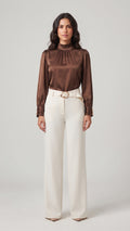 Pantalón Sastre Wide-Leg con Hebilla Dorada Escultural