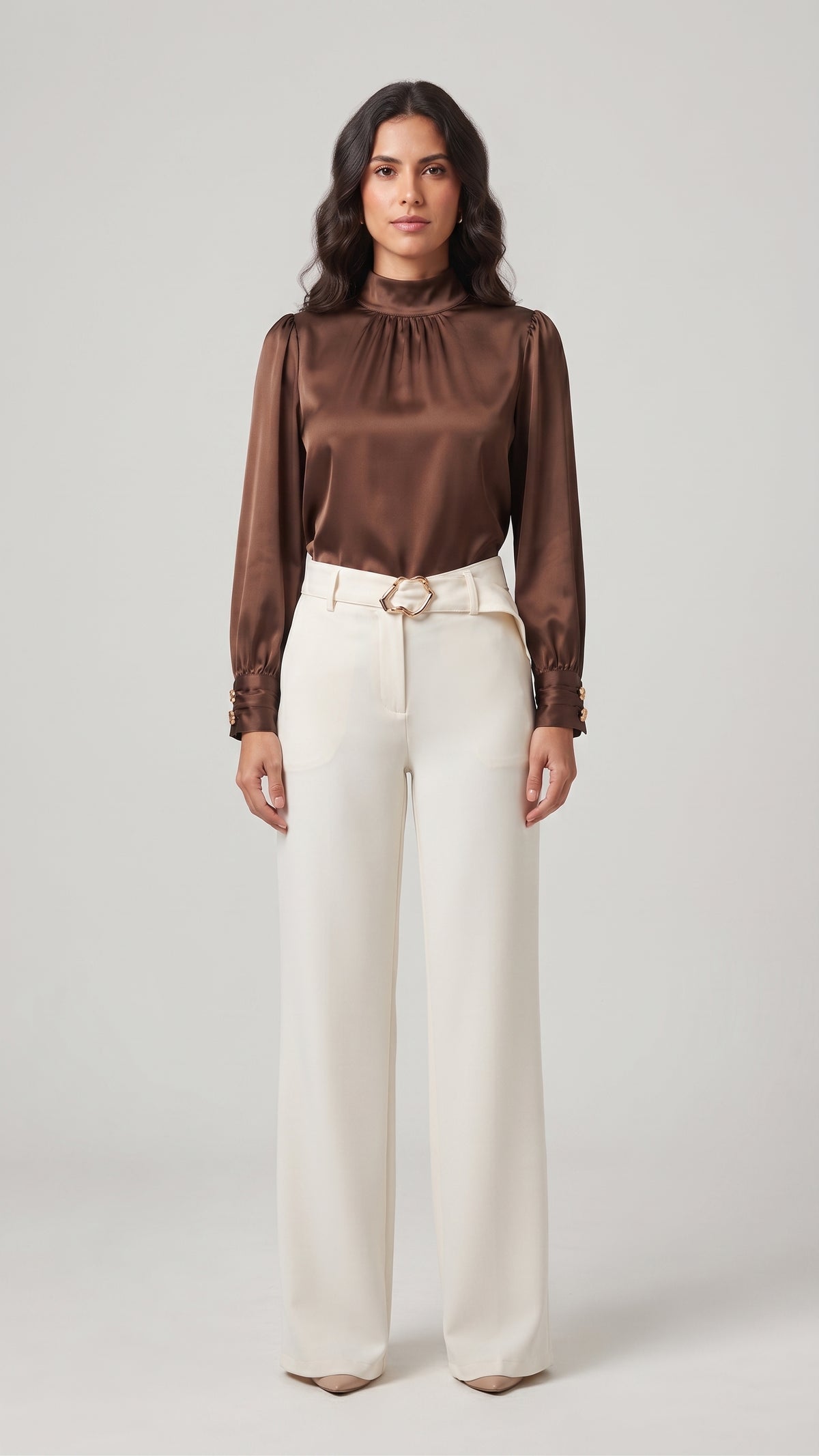 Pantalón Sastre Wide-Leg con Hebilla Dorada Escultural