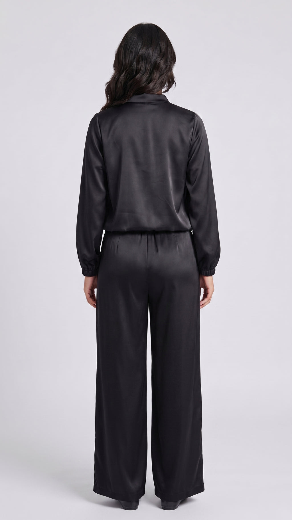 Conjunto de Satin Chamarra y Pantalon Wide Leg
