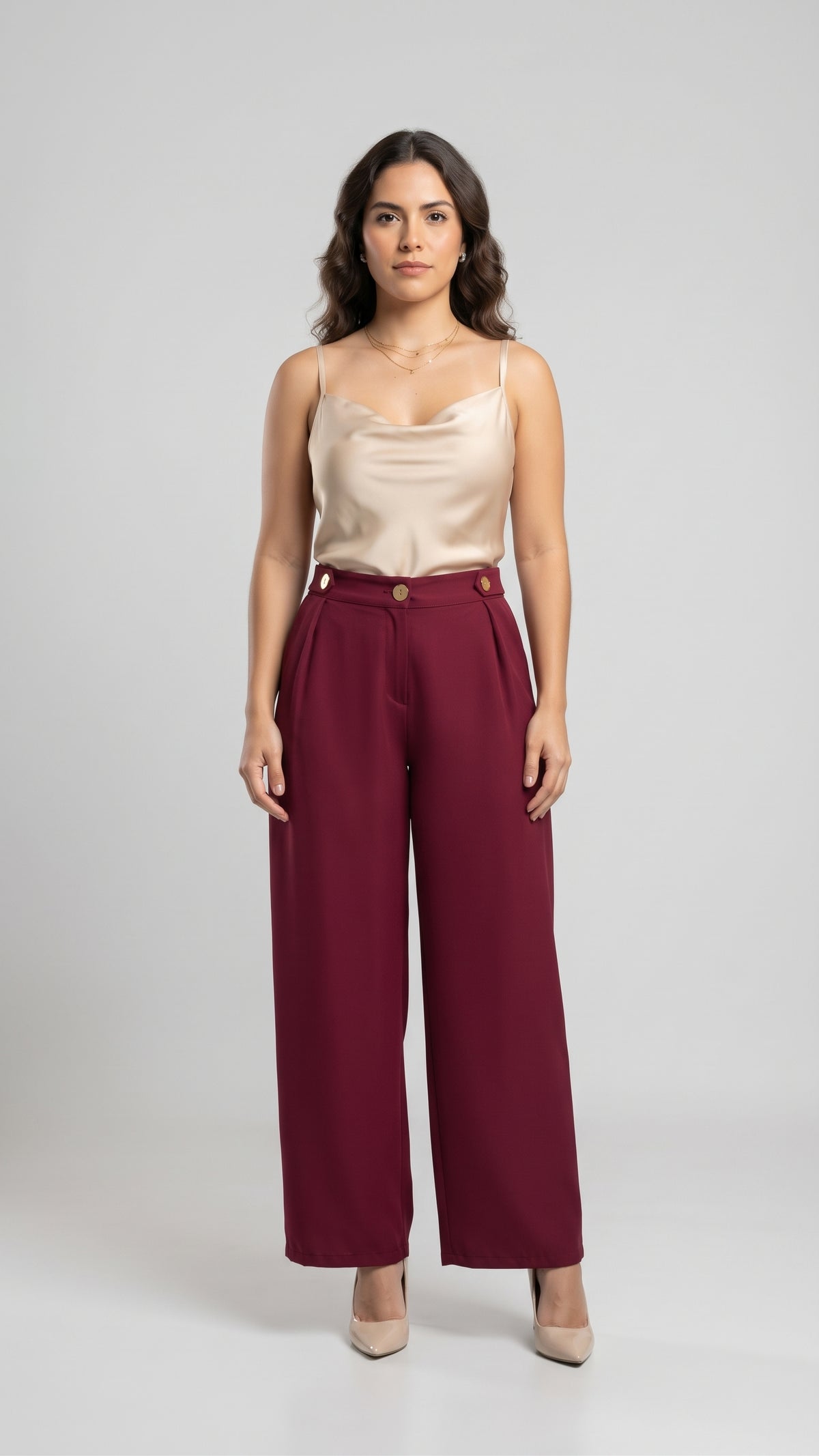 Pantalón de Vestir Tiro Alto Pierna Ancha con Botones