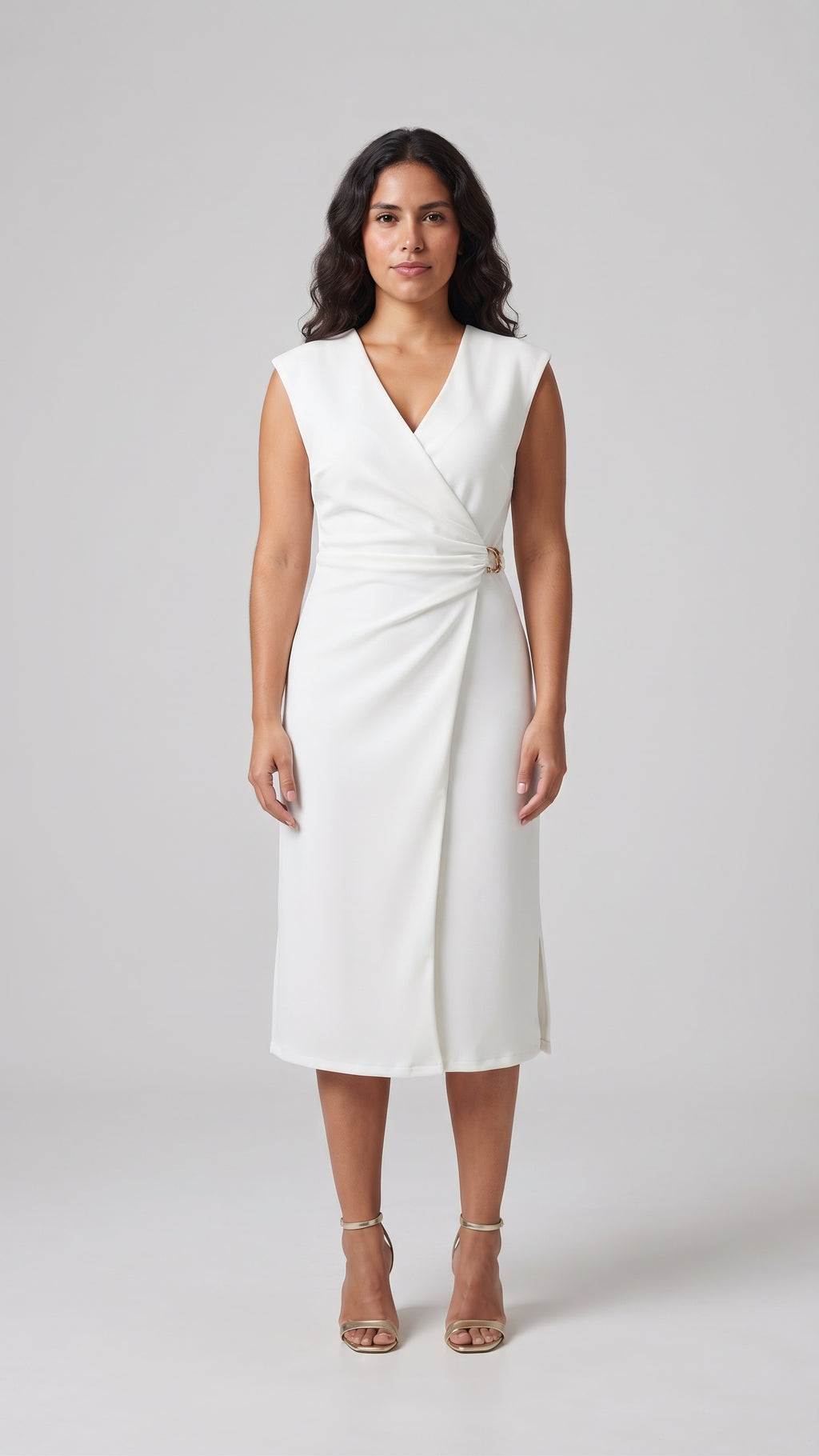 Vestido Midi Cruzado con Detalle Metálico