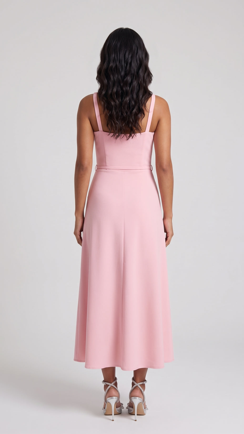 Vestido Midi con Escote Cuadrado y Cinturón