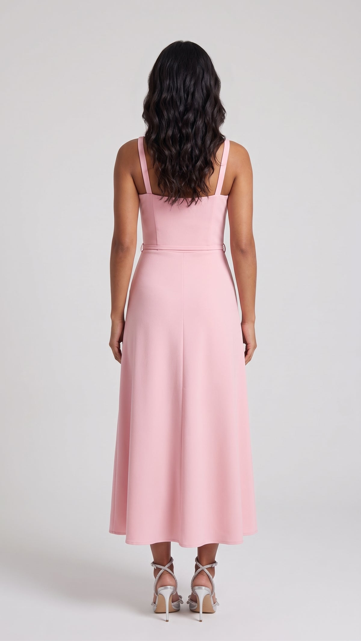 Vestido Midi con Escote Cuadrado y Cinturón